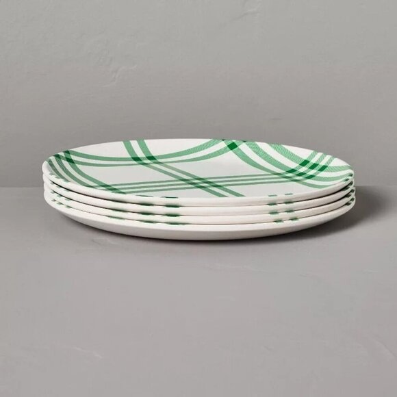 Hearth & Hand Magnolia 4pk 8.8" Tri-Stripe Plaid Melamine Salad Plates Green - Picture 3 of 5